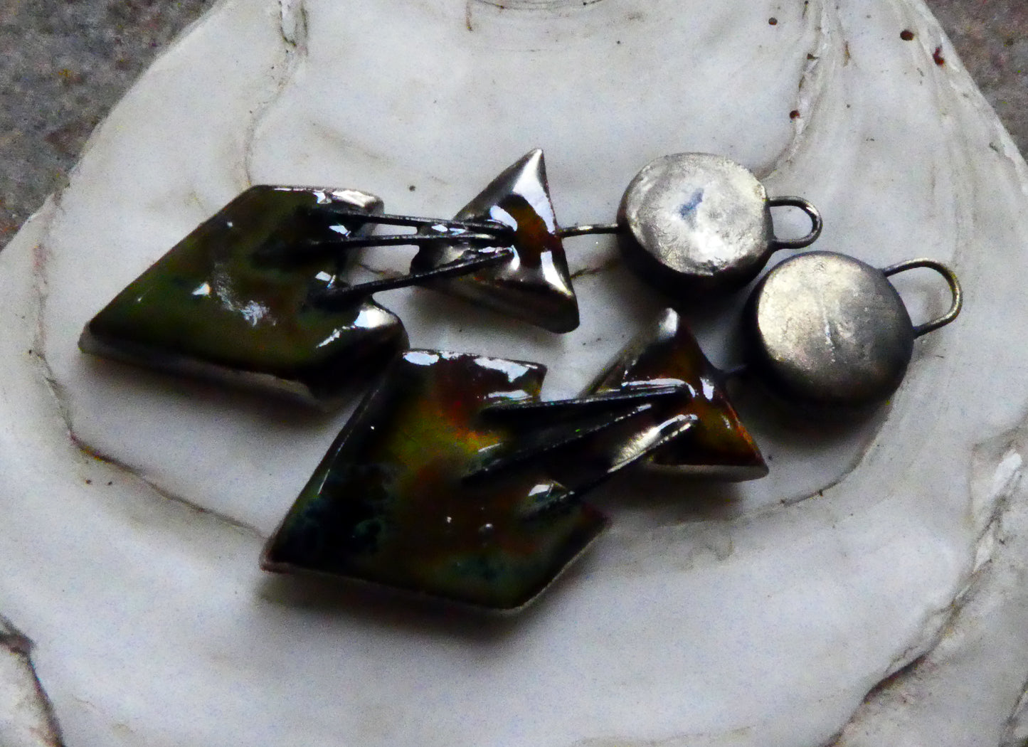 Ceramic Art Deco Inspired Stapled Dangles -Pagoda