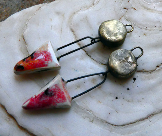 Ceramic Disc and Triangle Earring Dangles - Poppy Fields