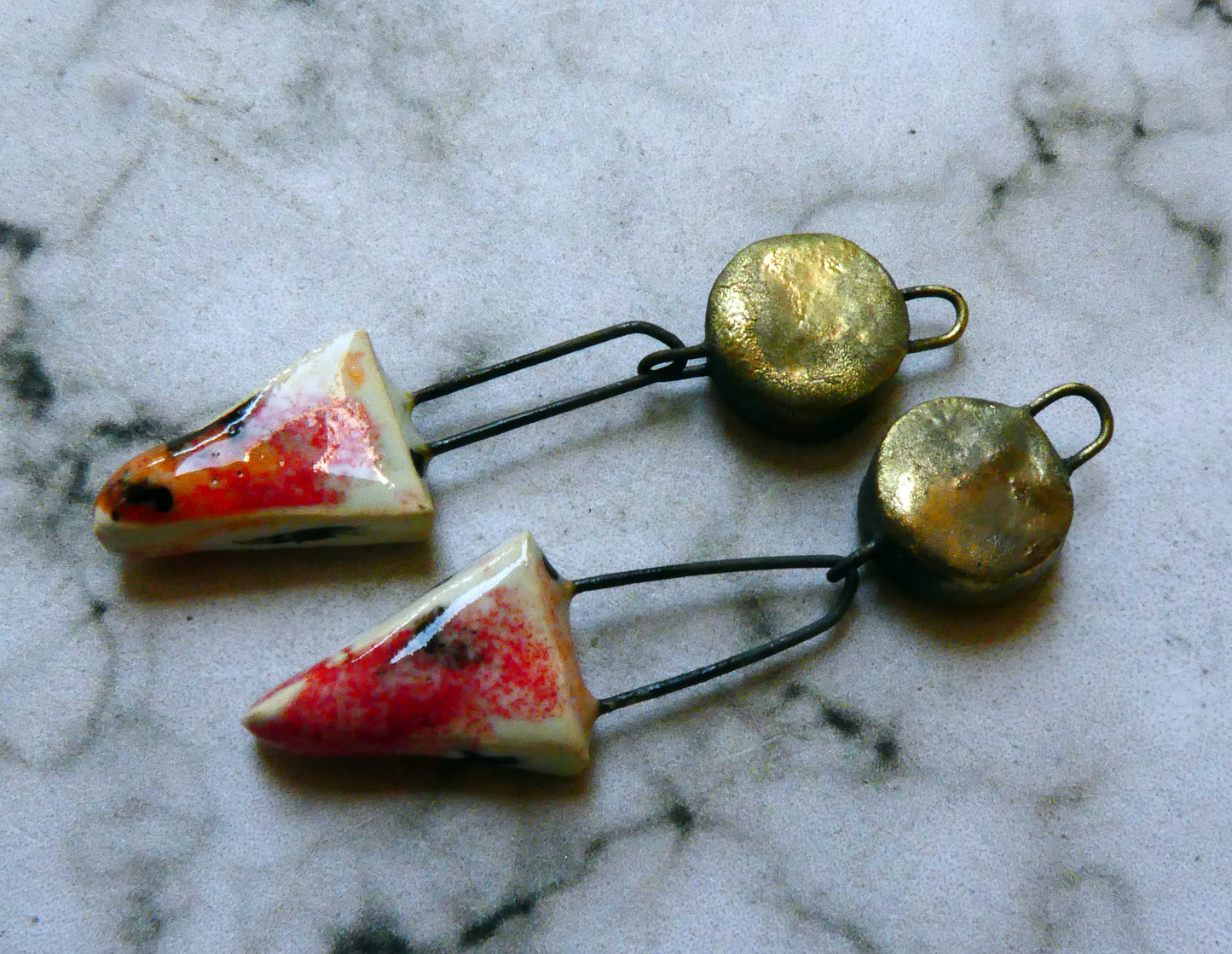 Ceramic Disc and Triangle Earring Dangles - Poppy Fields
