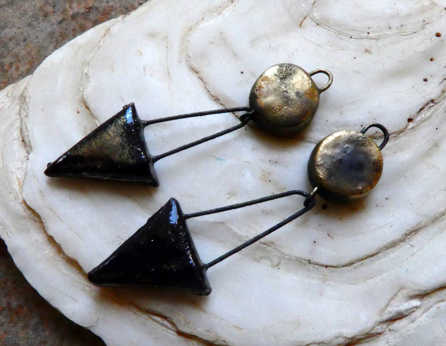 Ceramic Disc and Triangle Earring Dangles -Reflecting