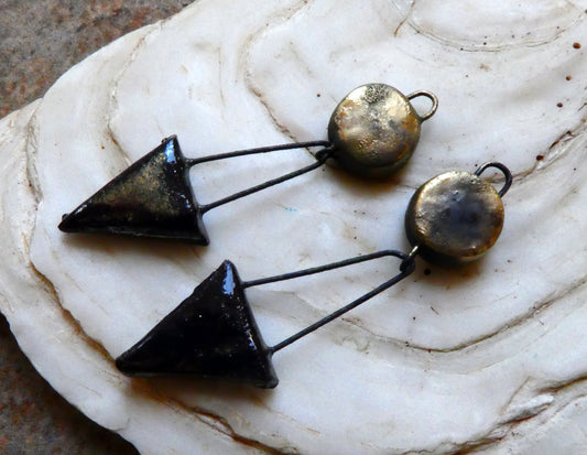 Ceramic Disc and Triangle Earring Dangles -Reflecting
