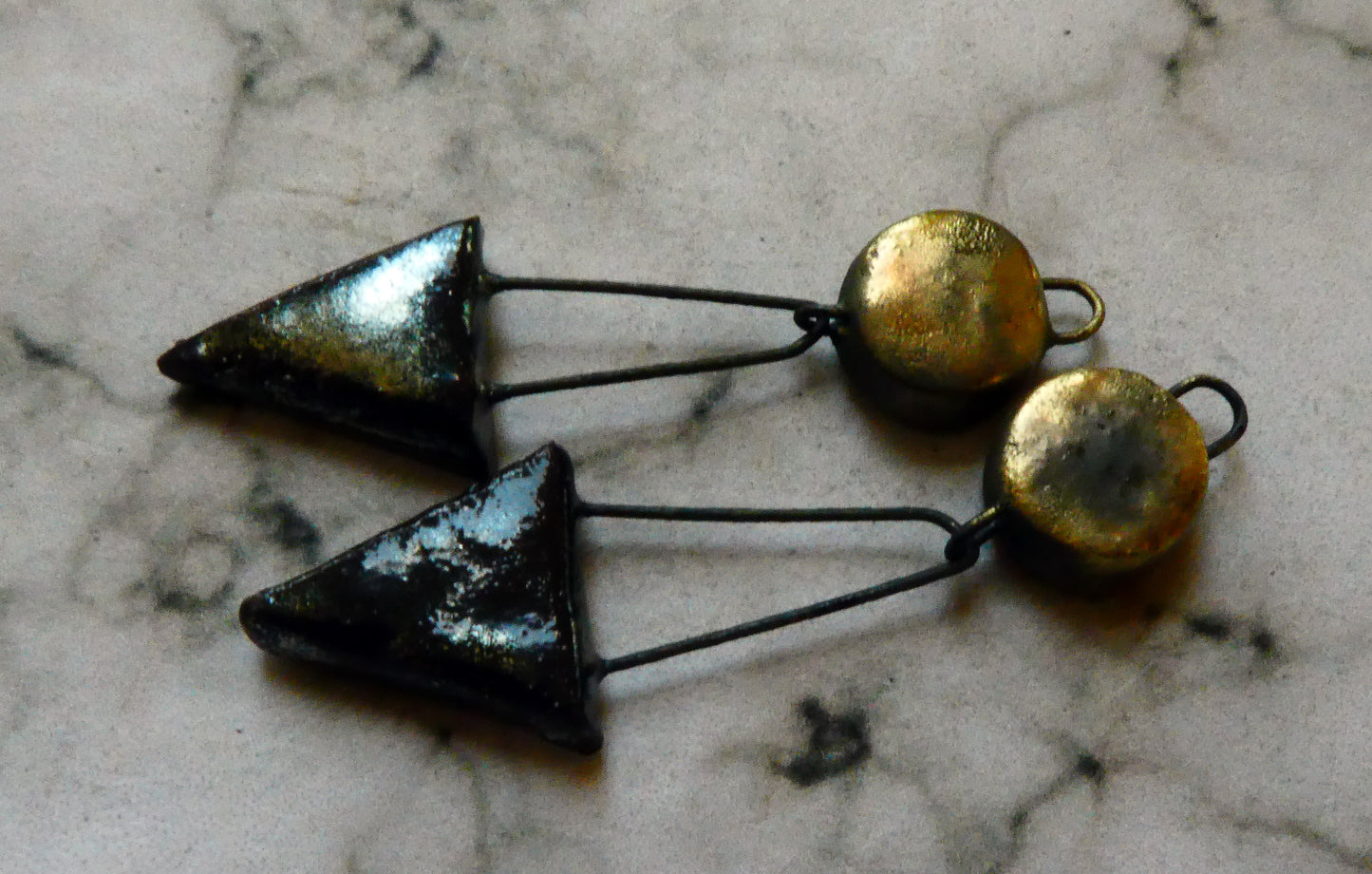 Ceramic Disc and Triangle Earring Dangles -Reflecting