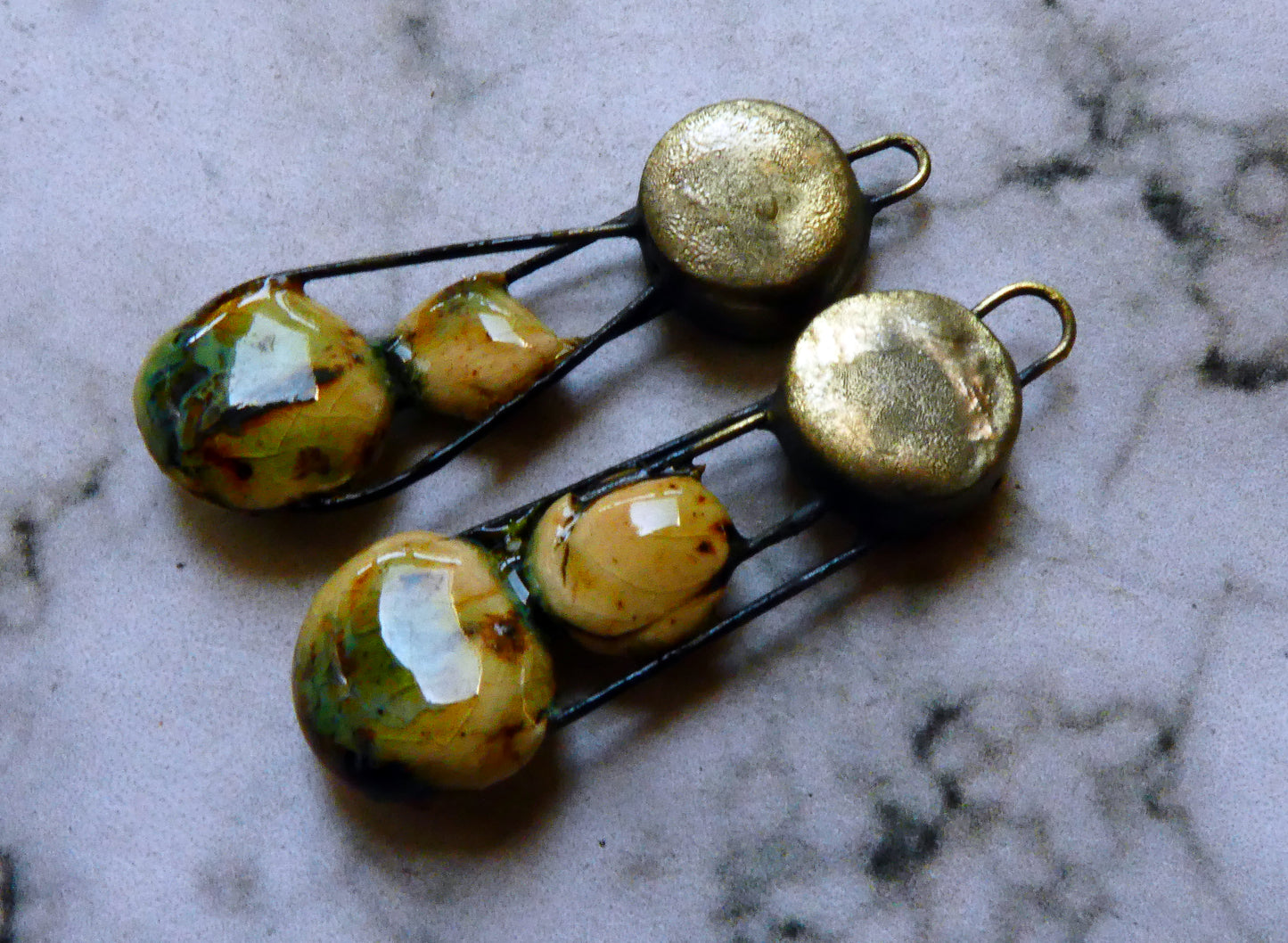 Ceramic Double Disc Earring Charms -Cappucino Mint