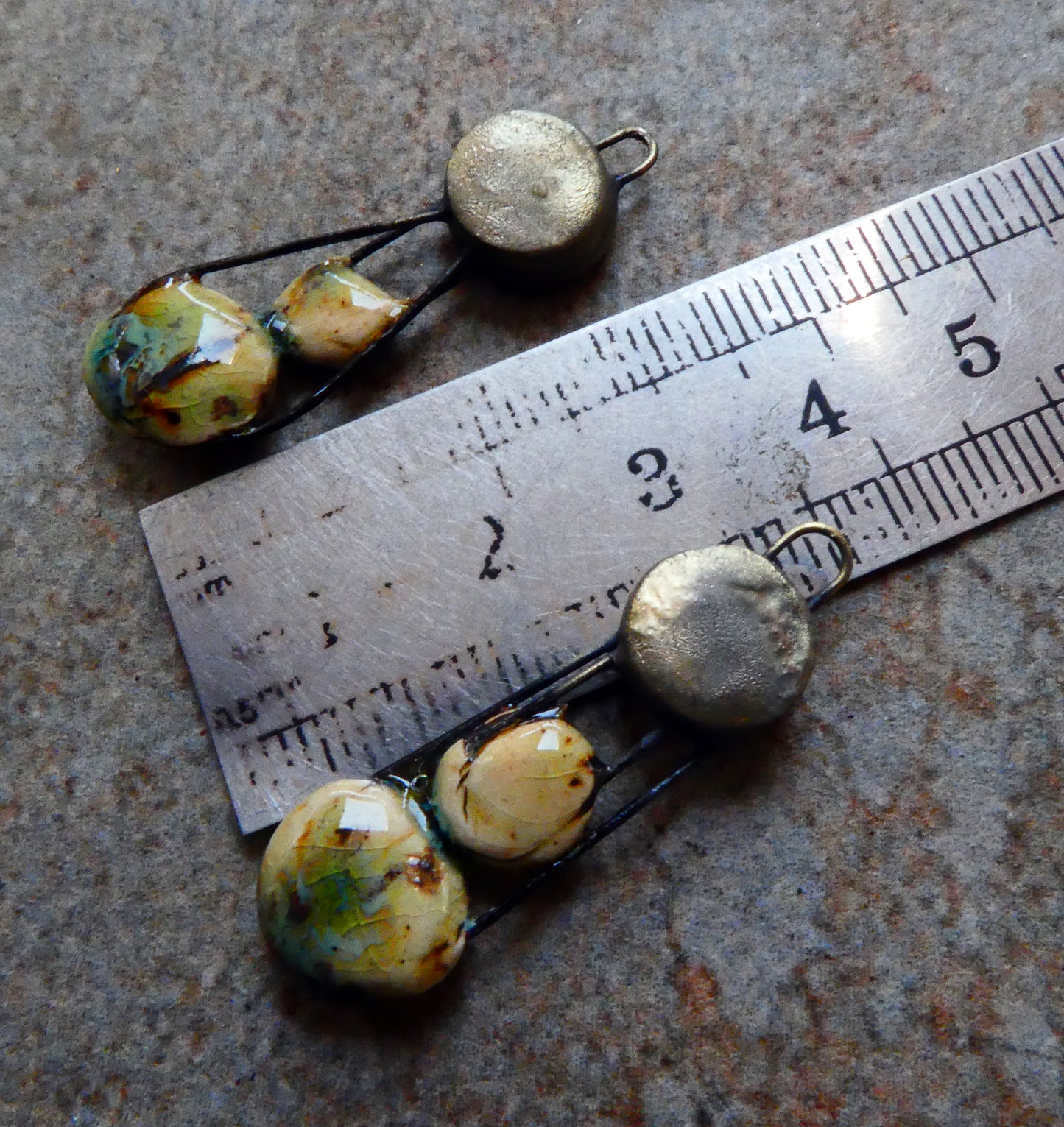 Ceramic Double Disc Earring Charms -Cappucino Mint