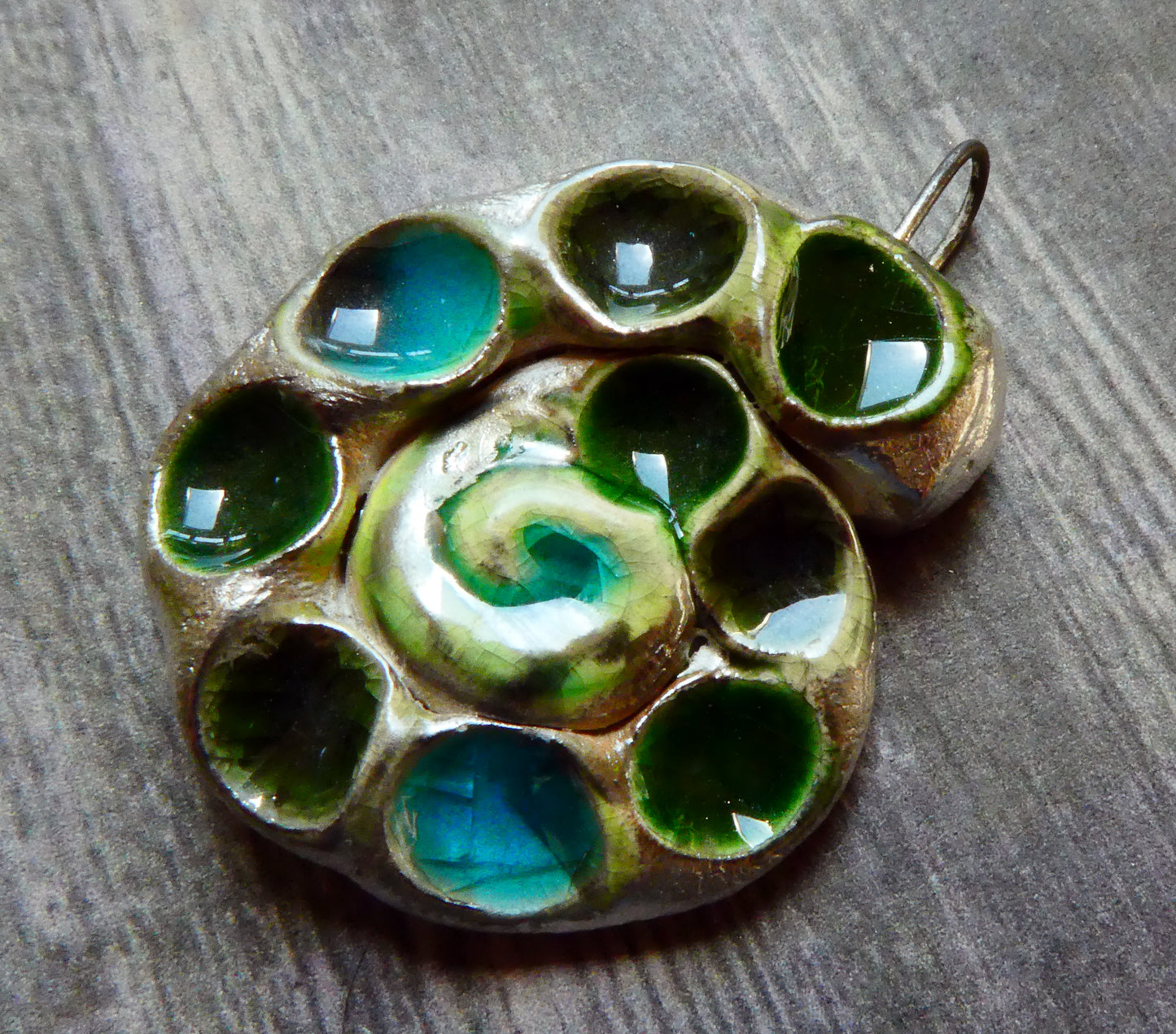 Ceramic Nautilus Shell Pendant - Greens