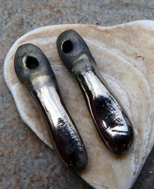 Ceramic Spikey Bead Drops - Platinum Lustre