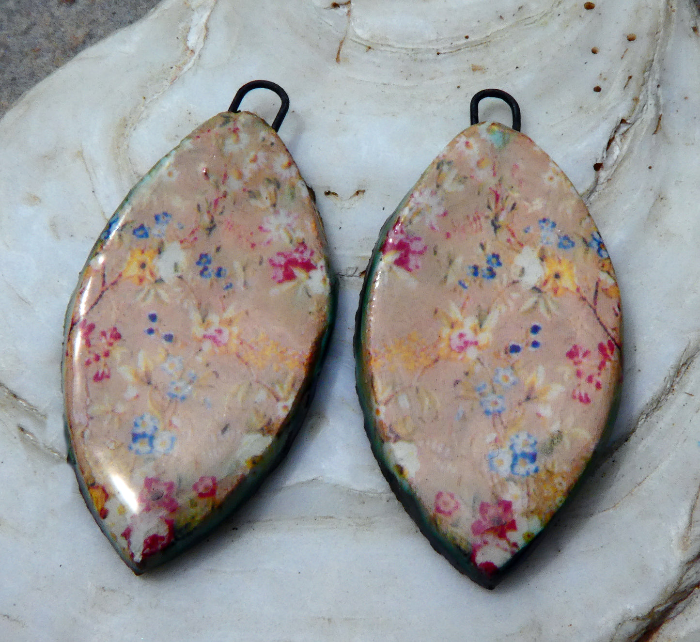 Ceramic Floral Pattern Decal Earring Drops #7