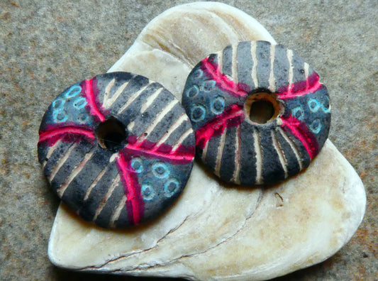 Ceramic Sgraffito Disc Earring Charms- #3
