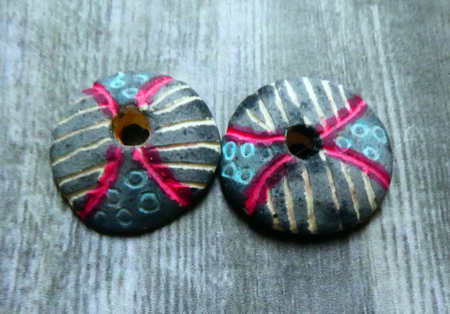 Ceramic Sgraffito Disc Earring Charms- #3