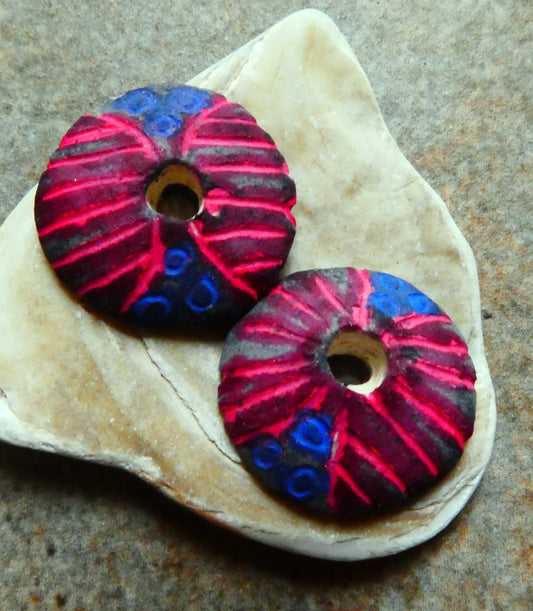 Ceramic Sgraffito Disc Earring Charms- #8