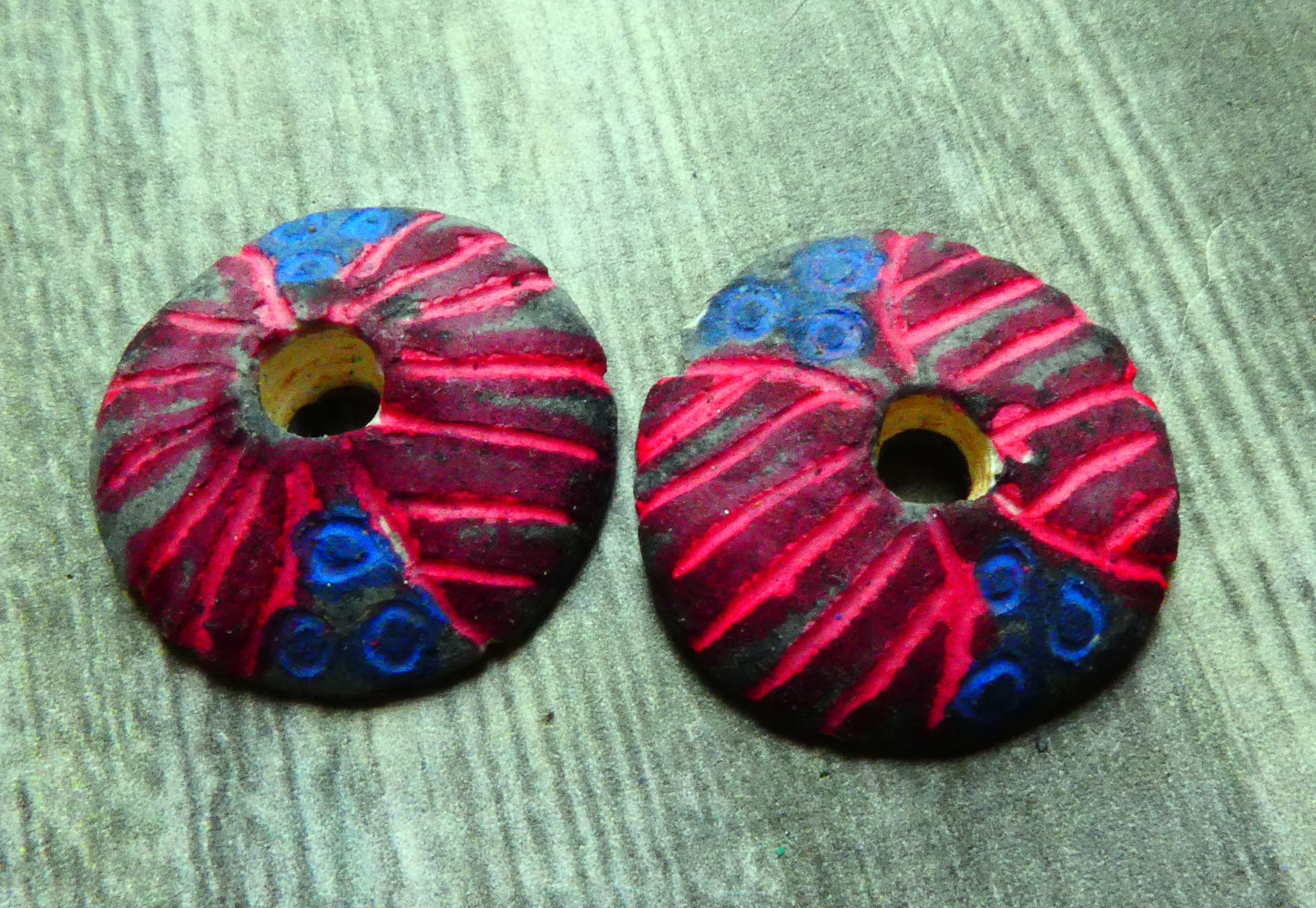 Ceramic Sgraffito Disc Earring Charms- #8