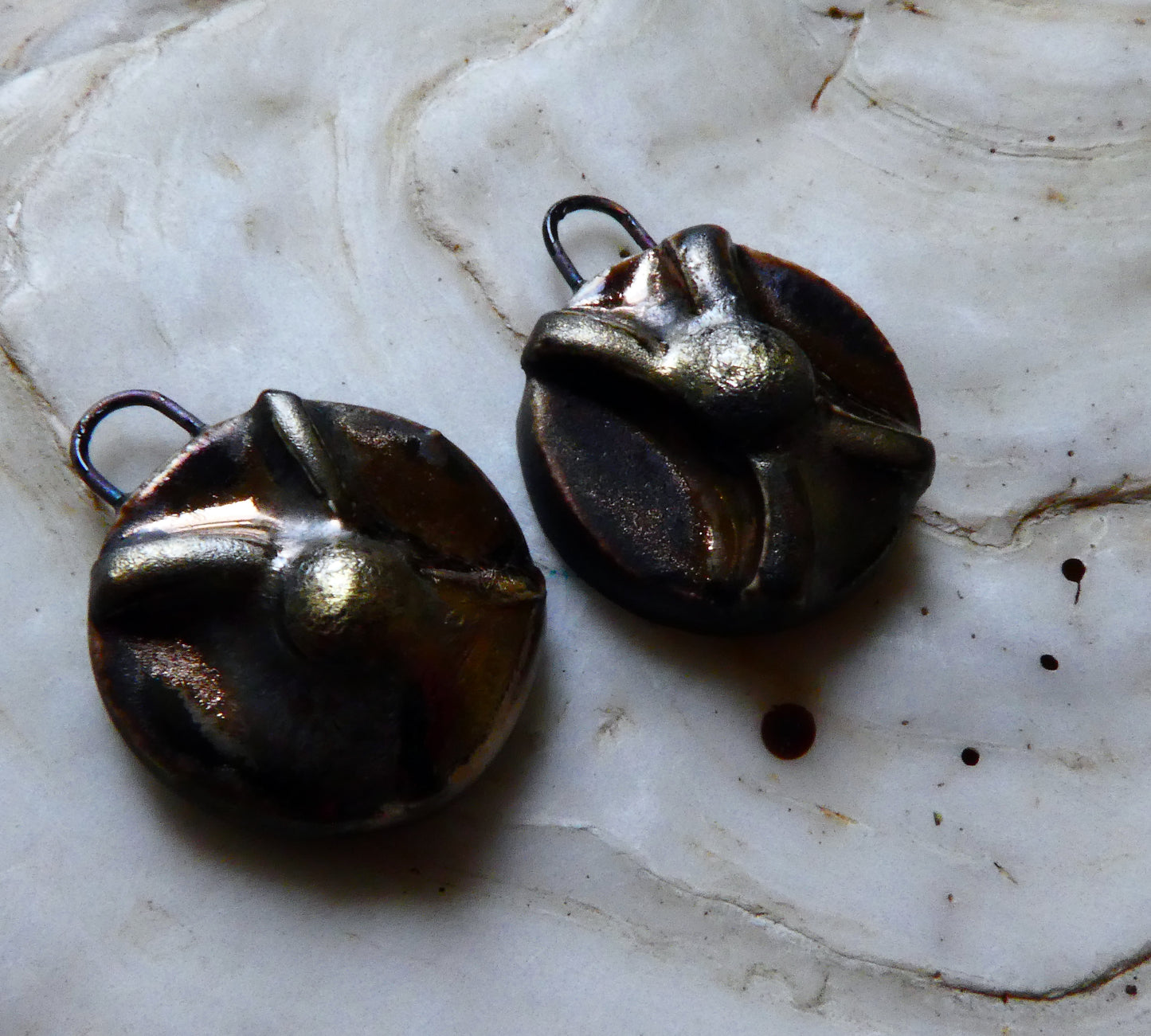 Ceramic Textured Disc Drops Earring Charms -Glossy Gold