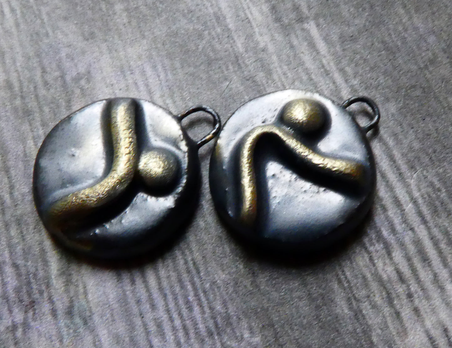 Ceramic Textured Disc Drops Earring Charms -Pewter