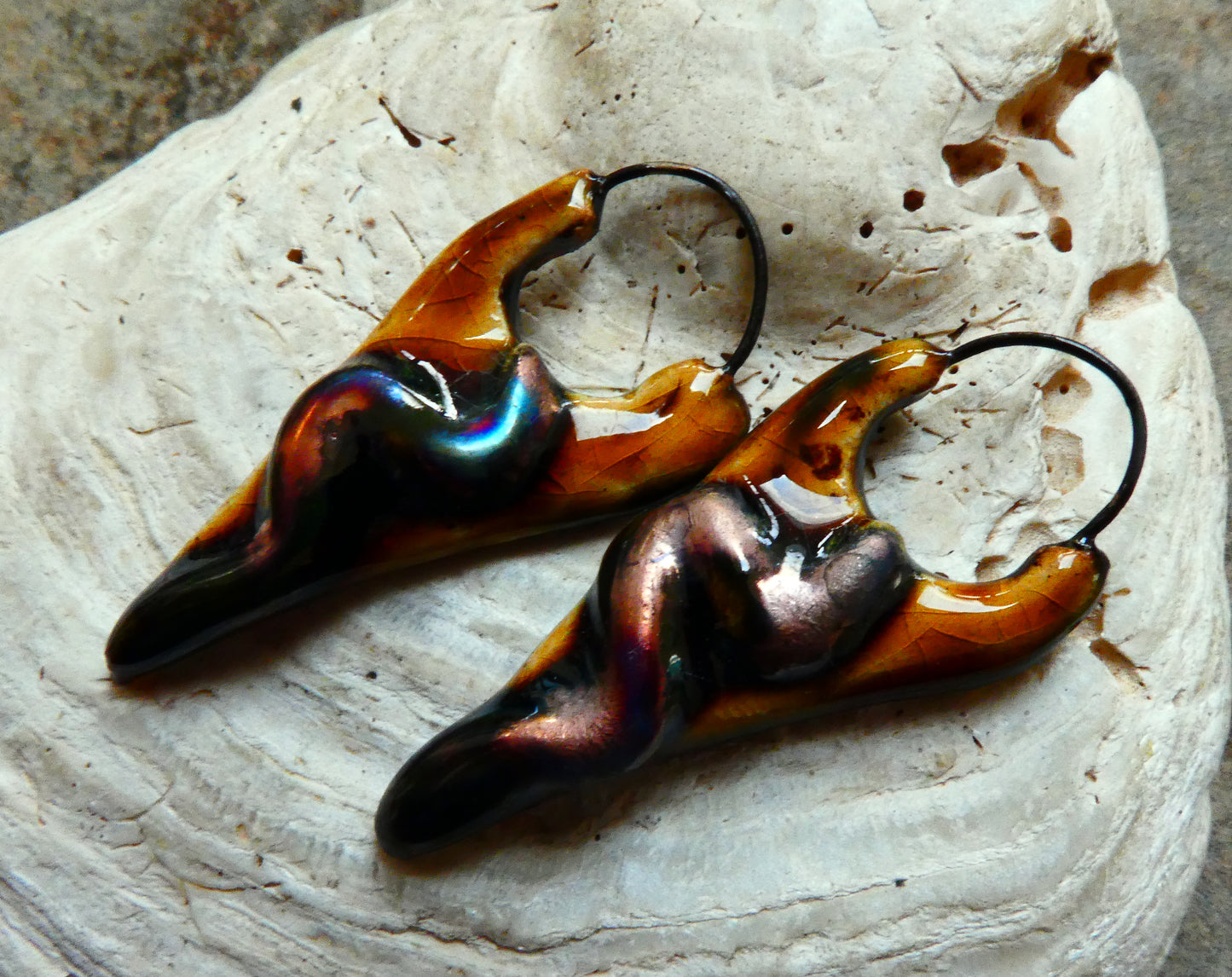 Ceramic Moulded Dagger Earring Charms - Cognac