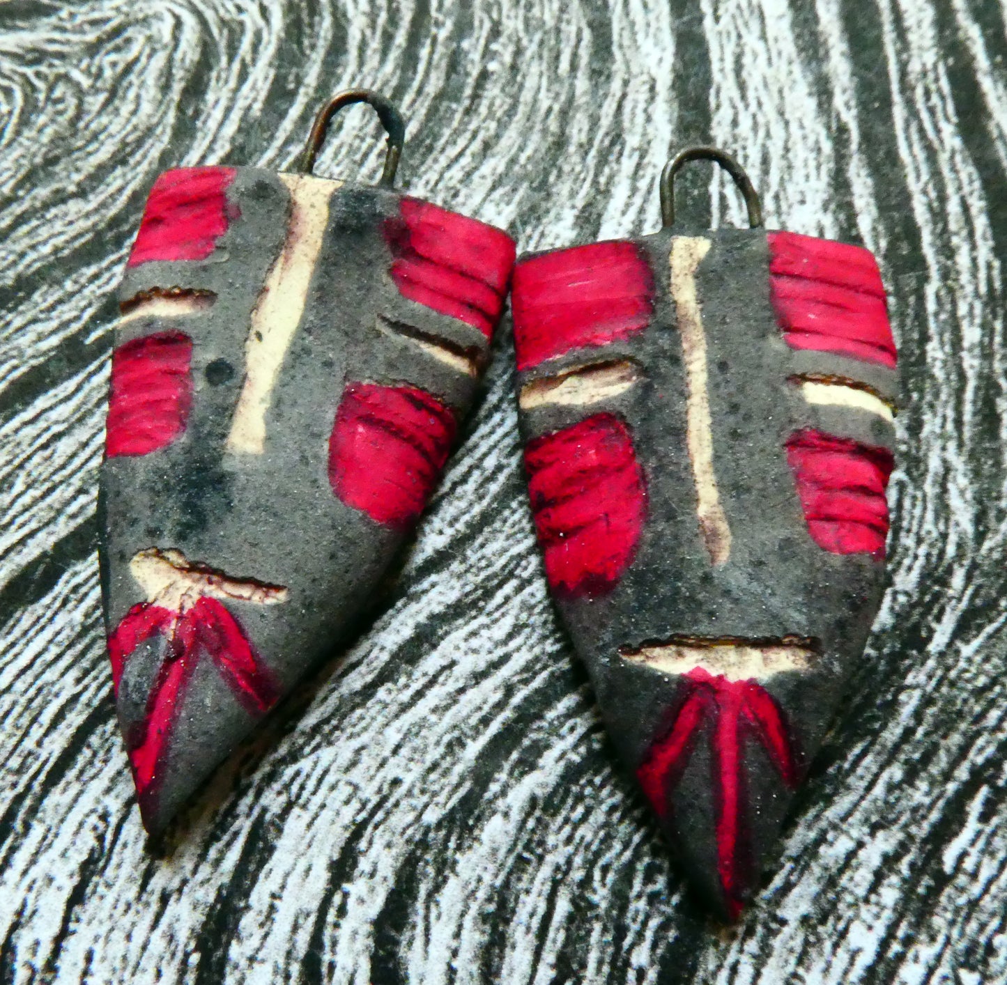 Ceramic Sgraffito Apache Mask Earring Charms- #1