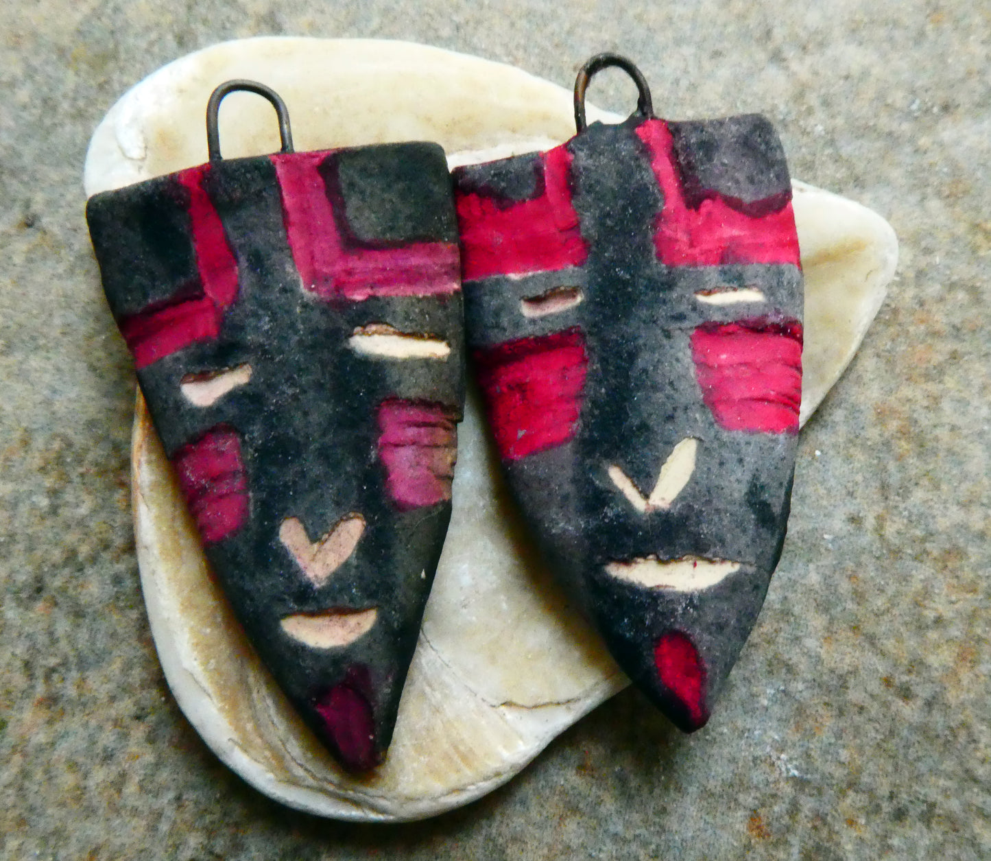 Ceramic Sgraffito Apache Mask Earring Charms- #2