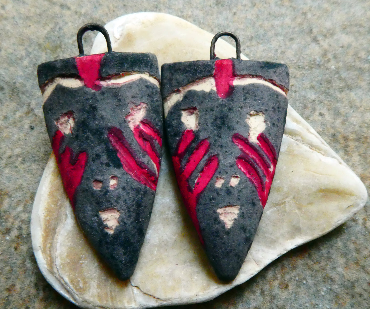 Ceramic Sgraffito Apache Mask Earring Charms- #4