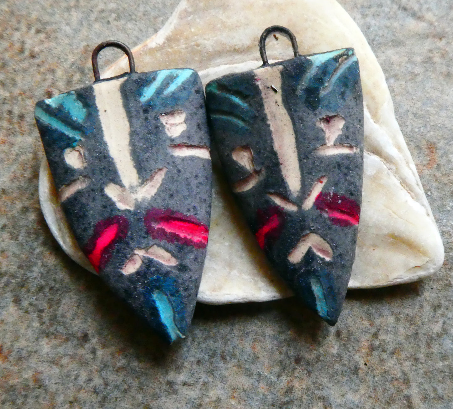 Ceramic Sgraffito Apache Mask Earring Charms- #9