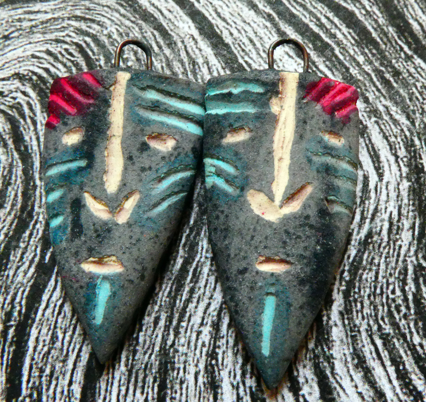 Ceramic Sgraffito Apache Mask Earring Charms- #12
