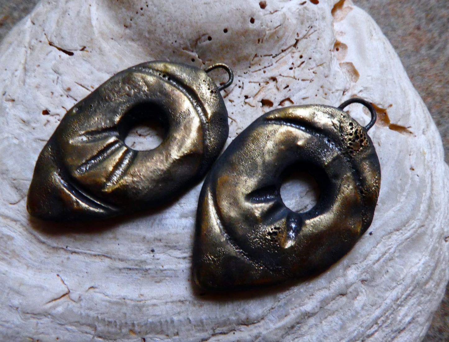 Ceramic Viking Spearhead Earring Connectors -Bronzy