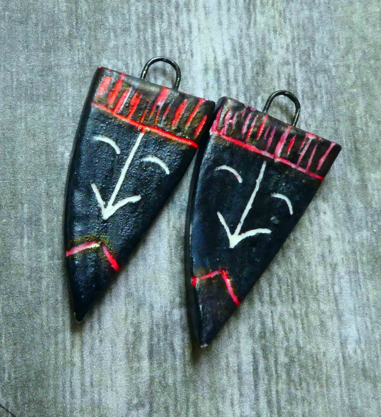 Ceramic Sgraffito Spear Earring Charms #1