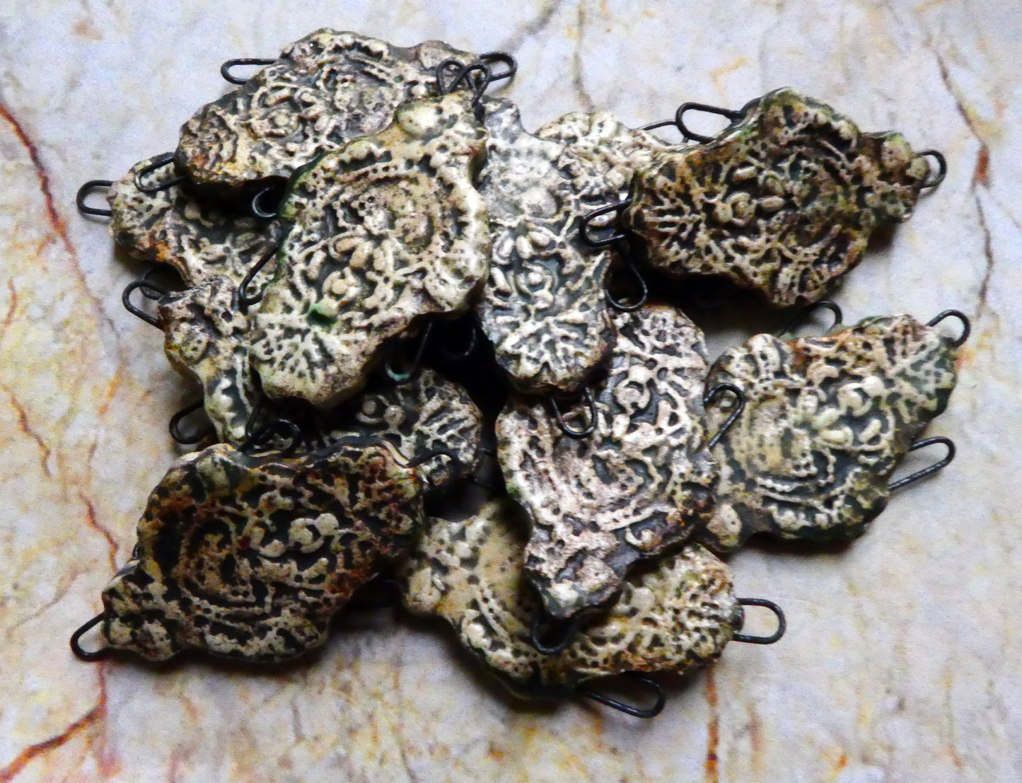 Ceramic Filligree Earring Connectors -Oxide