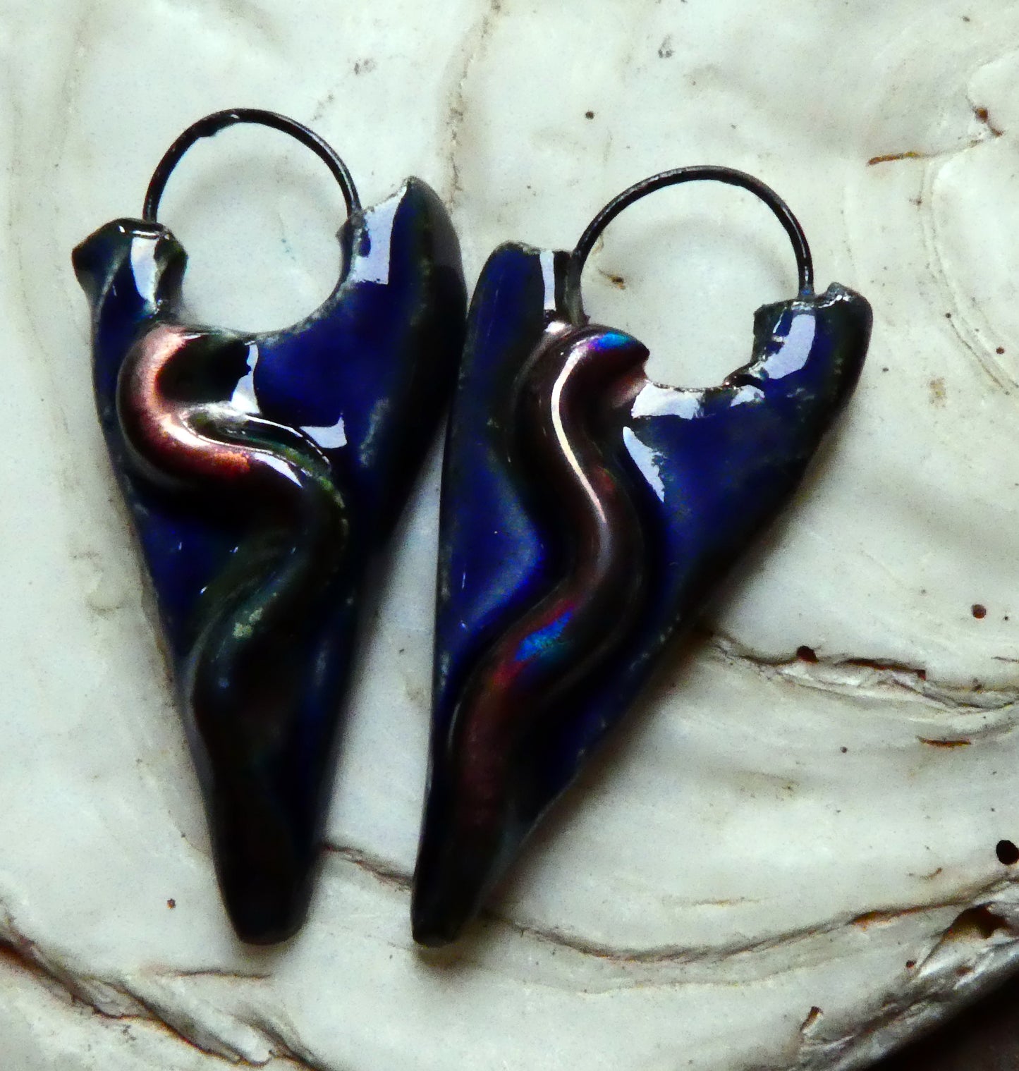 Ceramic Moulded Dagger Earring Charms - Mirror Blue