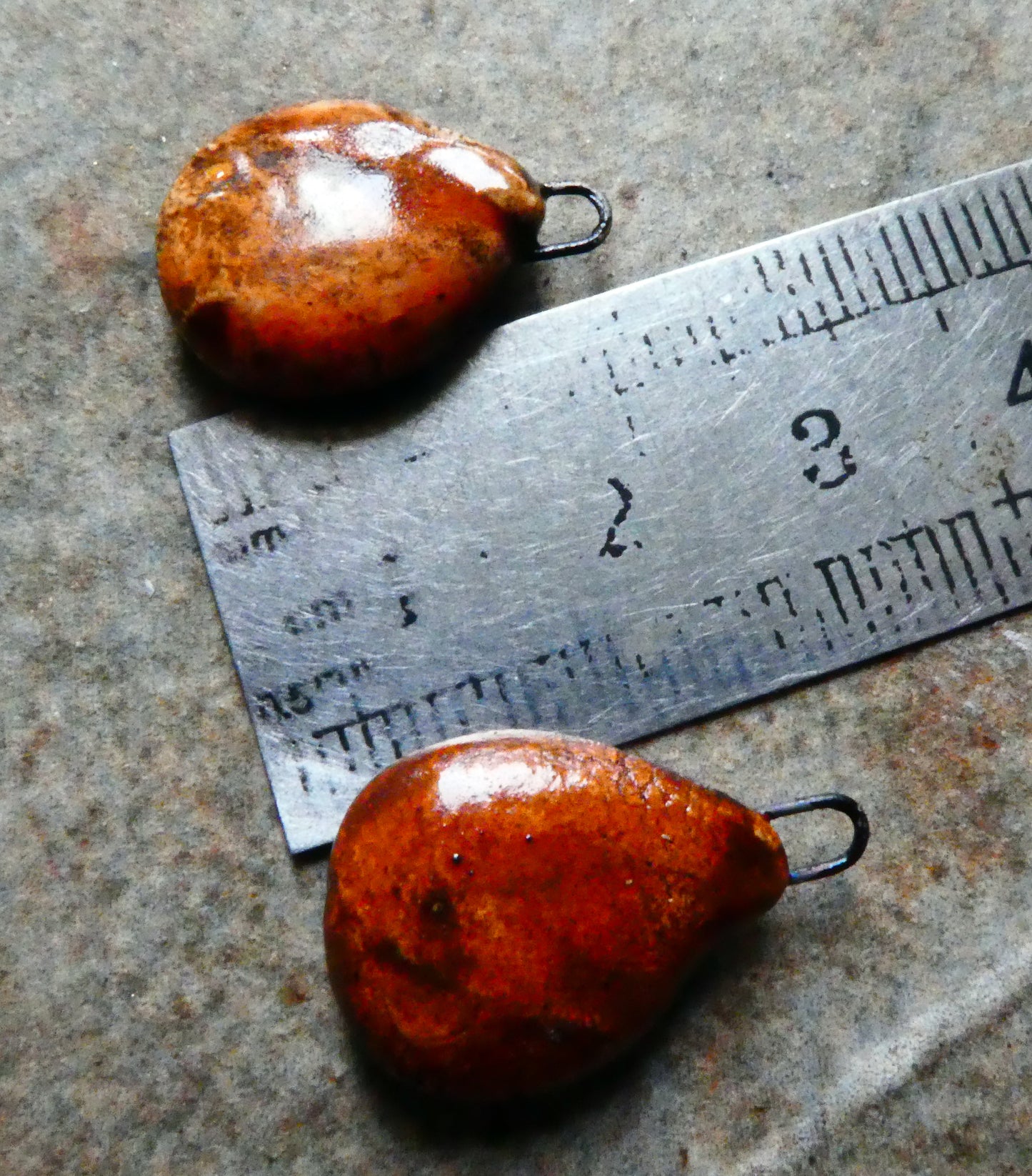 Ceramic Ammonite Textured Earring Charms - Sunset Red