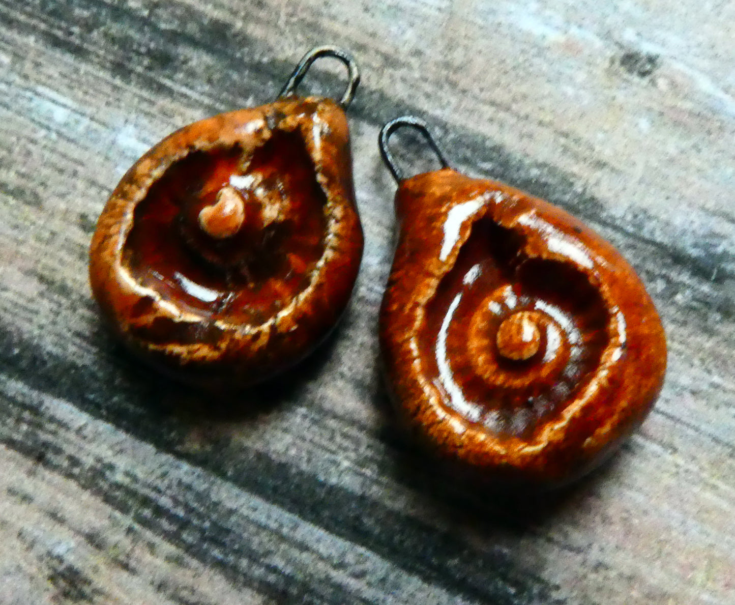 Ceramic Ammonite Textured Earring Charms - Sunset Red