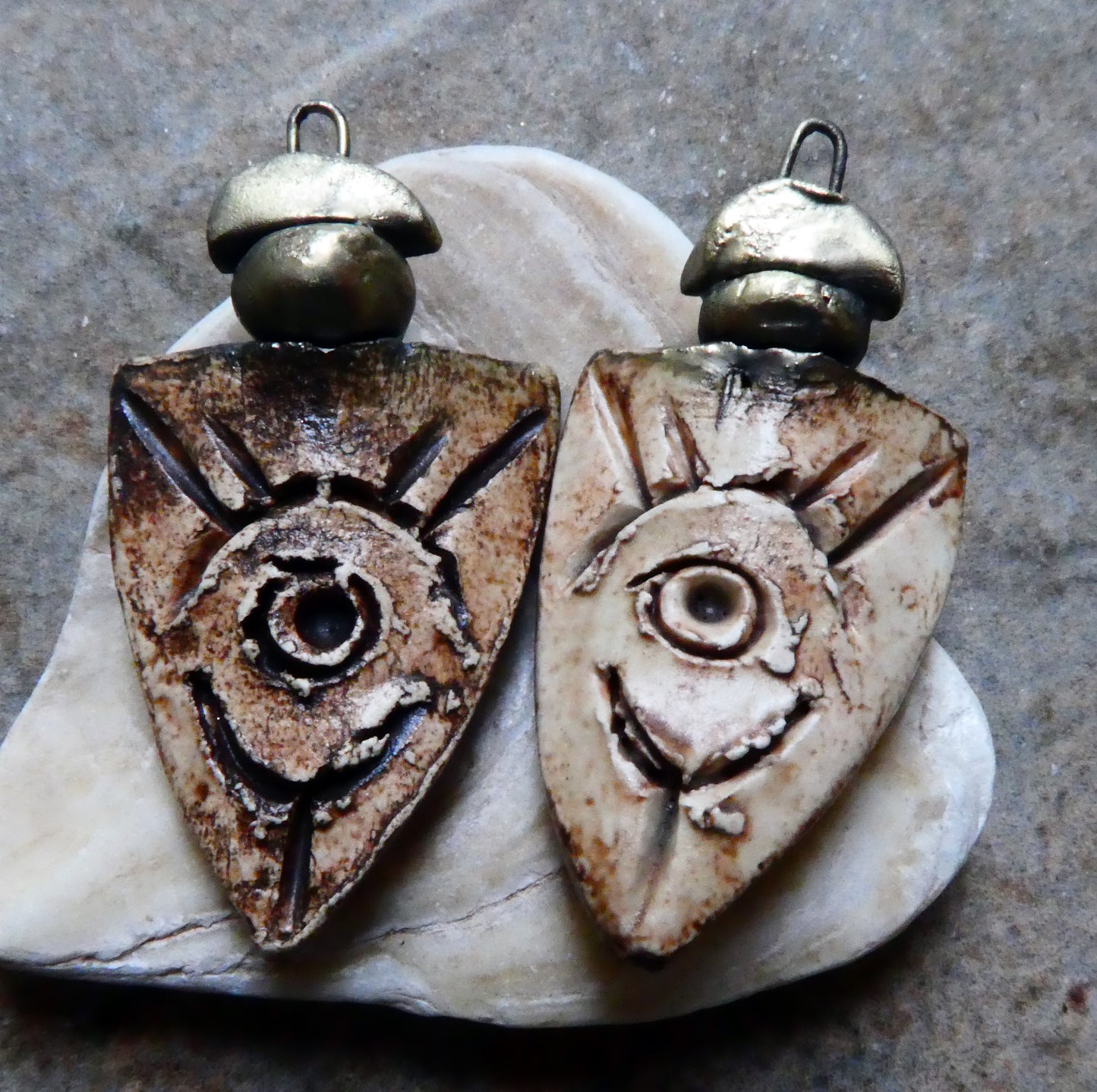 Ceramic Etched Tribal Shield Earring Charms #4