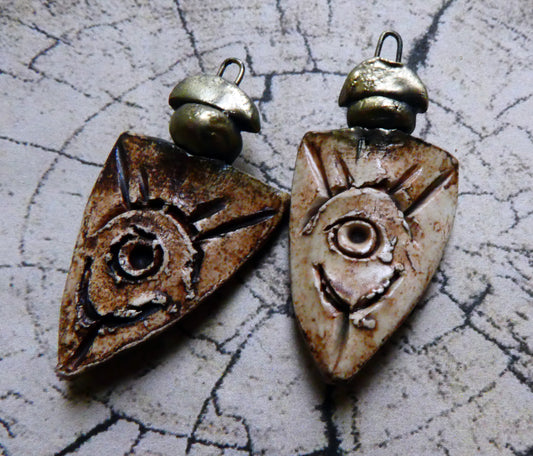 Ceramic Etched Tribal Shield Earring Charms #4