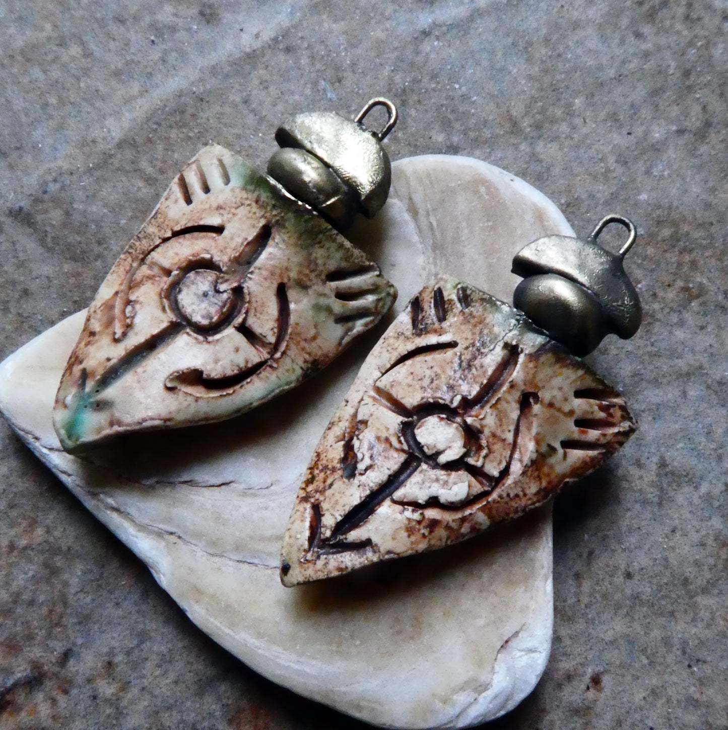 Ceramic Etched Tribal Shield Earring Charms #8