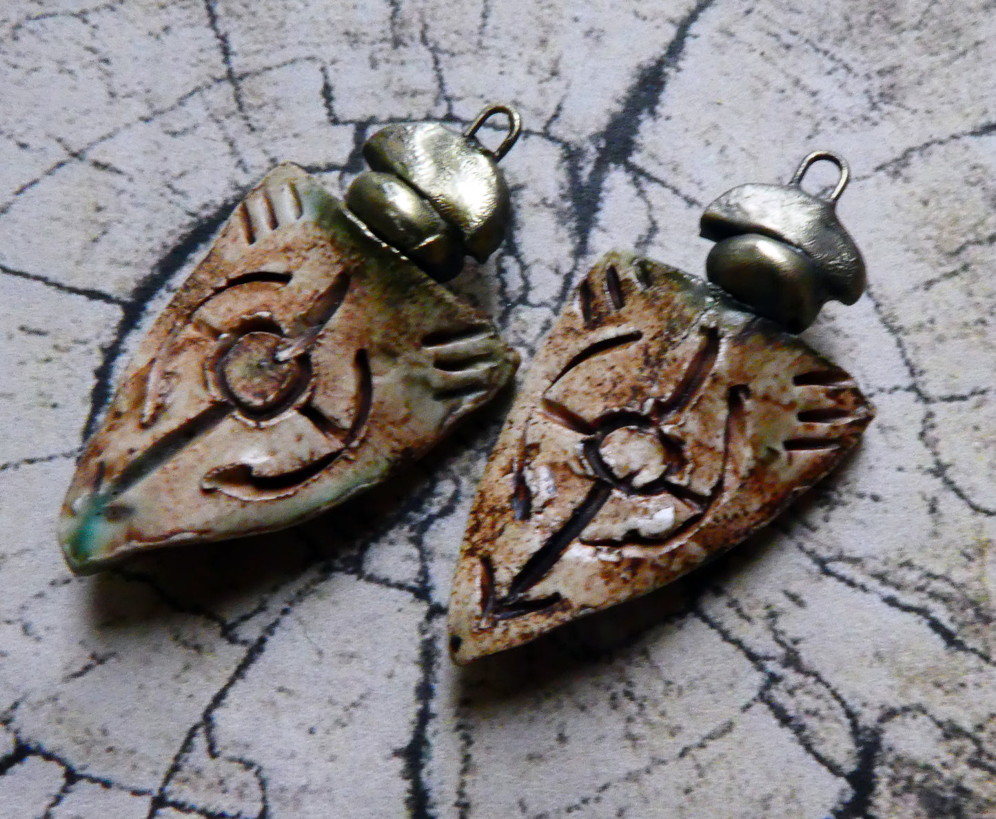 Ceramic Etched Tribal Shield Earring Charms #8