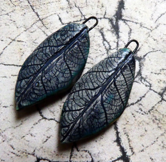 Ceramic Dark Veiny Leaf Earring Charms