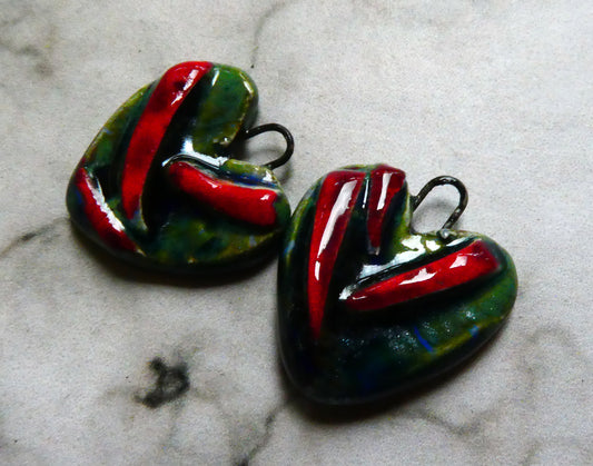 Ceramic Moulded Heart Earring Charms - Granada
