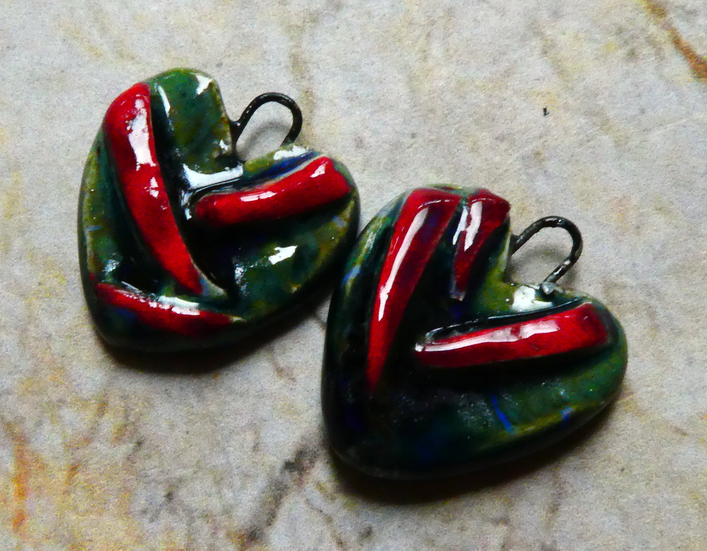 Ceramic Moulded Heart Earring Charms - Granada
