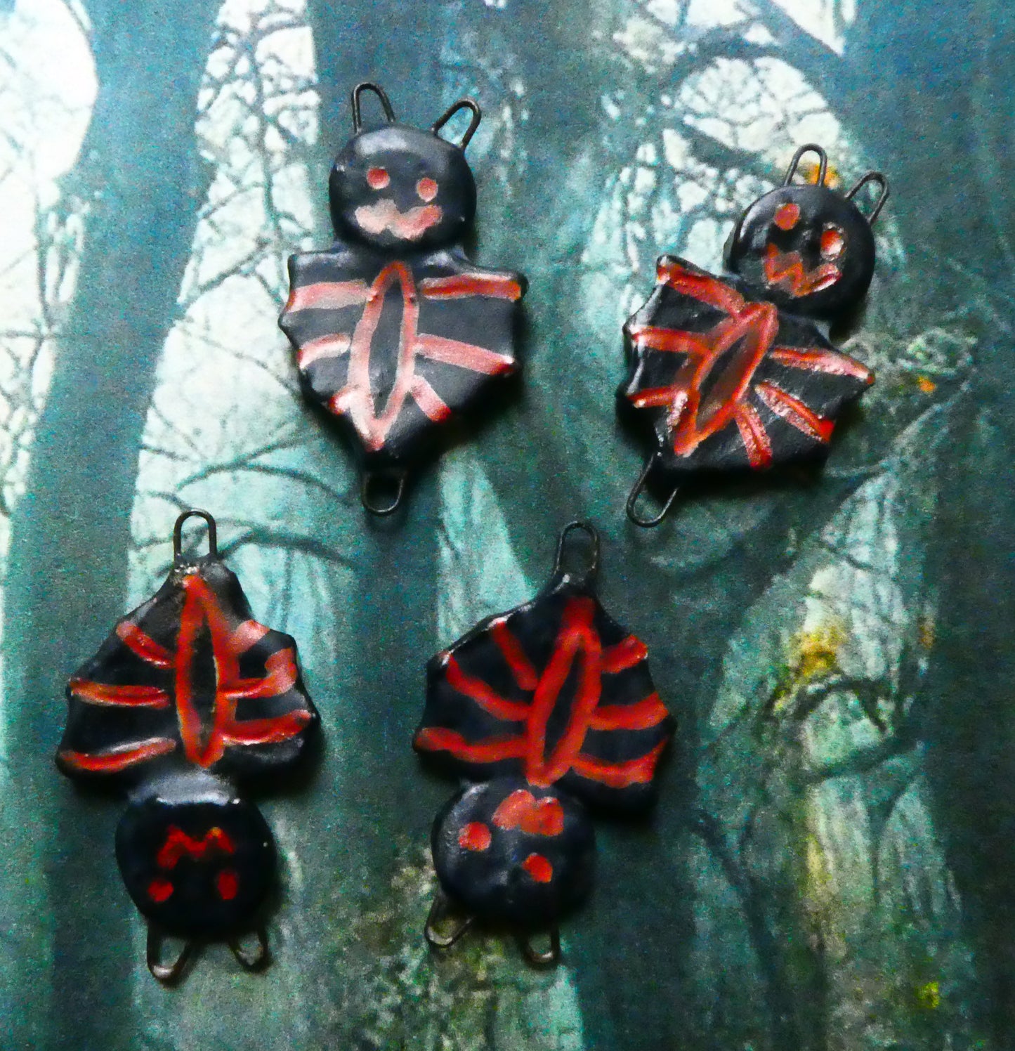 Ceramic Bat Earring Connectors - Matte and Copper