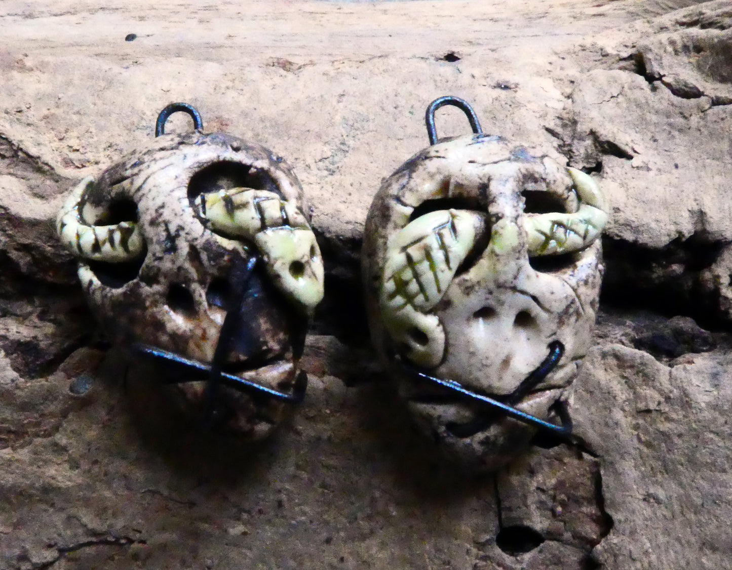 Ceramic Voodoo Stapled Head Charms #1