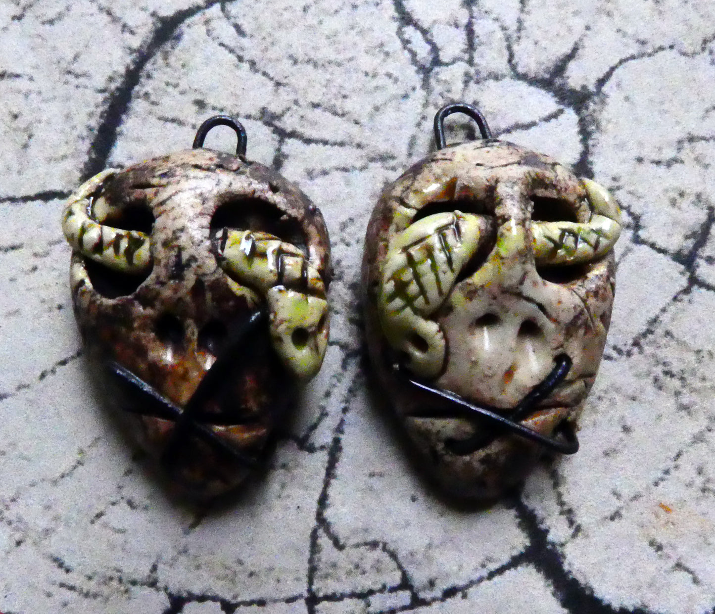 Ceramic Voodoo Stapled Head Charms #1
