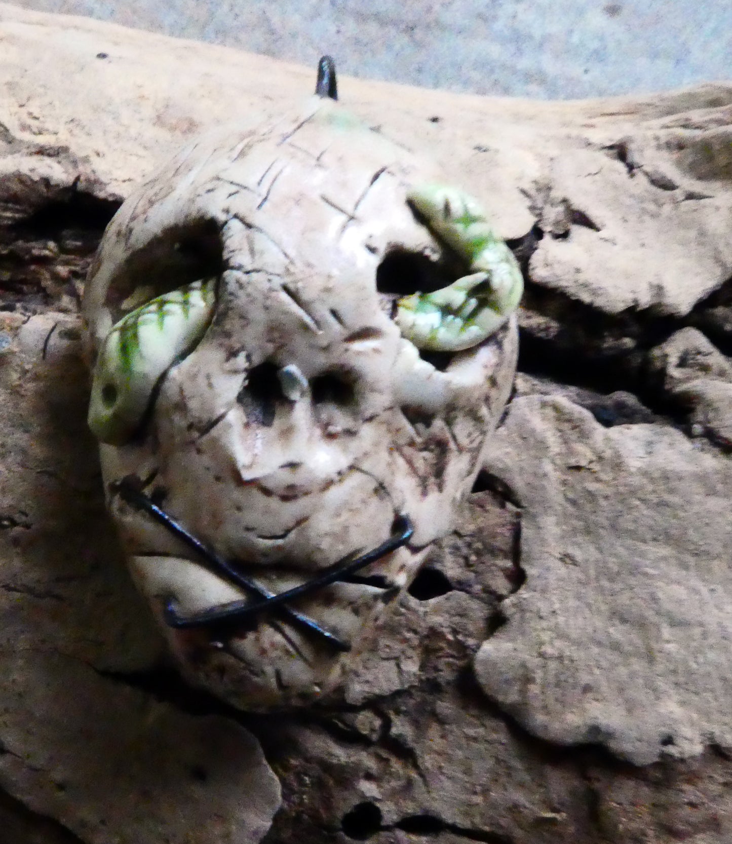 Ceramic Voodoo Stapled Head Pendant #5