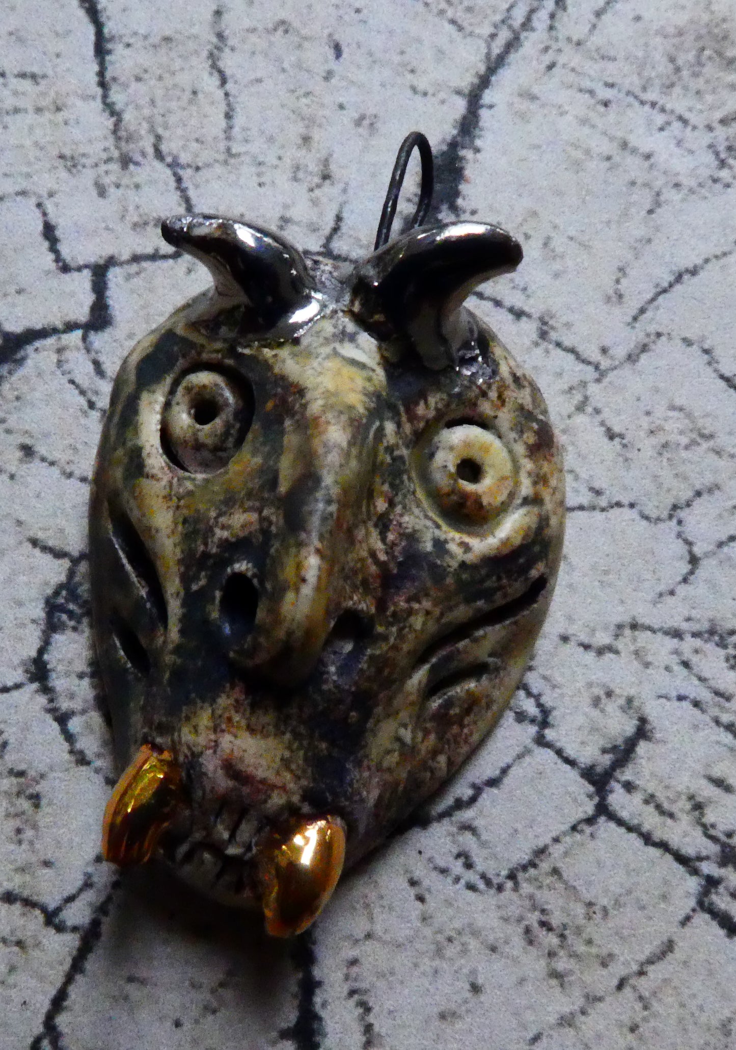 Ceramic Voodoo Stapled Head Pendant #5