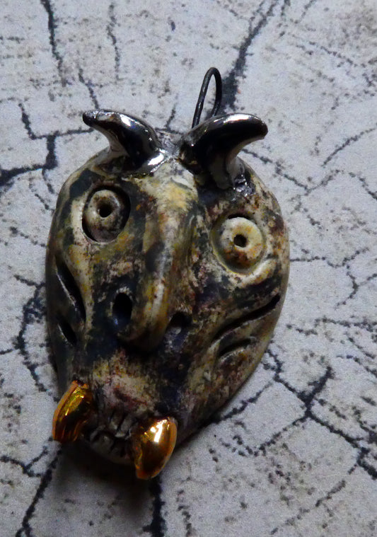 Ceramic Voodoo Stapled Head Pendant #5