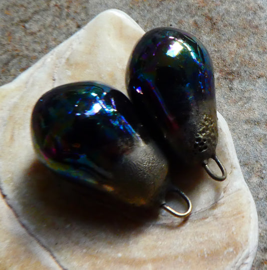 Black Crackly Drops Earring Charms -Mother of Pearl Lustre