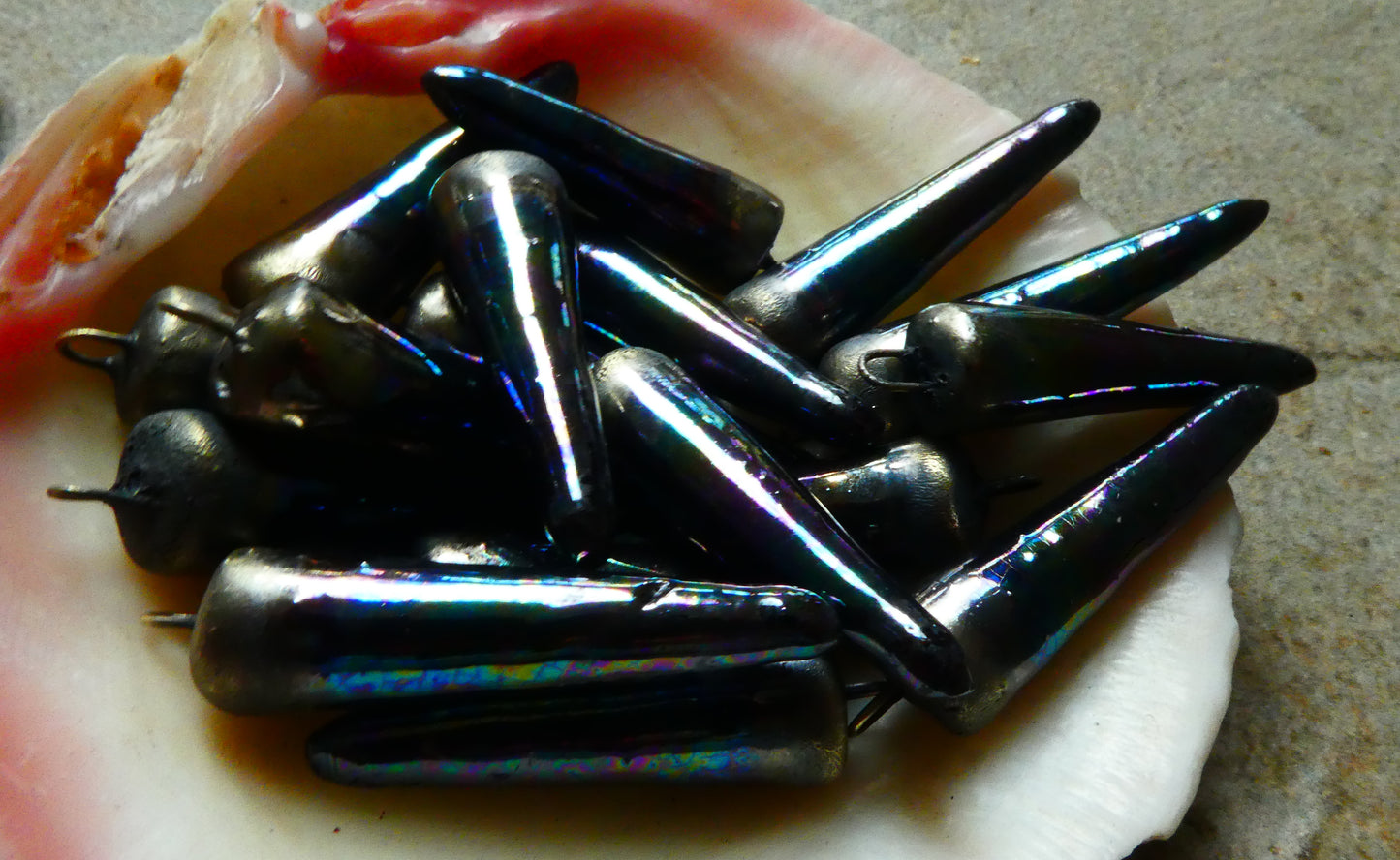 Black Crackly Spikes Earring Charms -Mother of Pearl Lustre