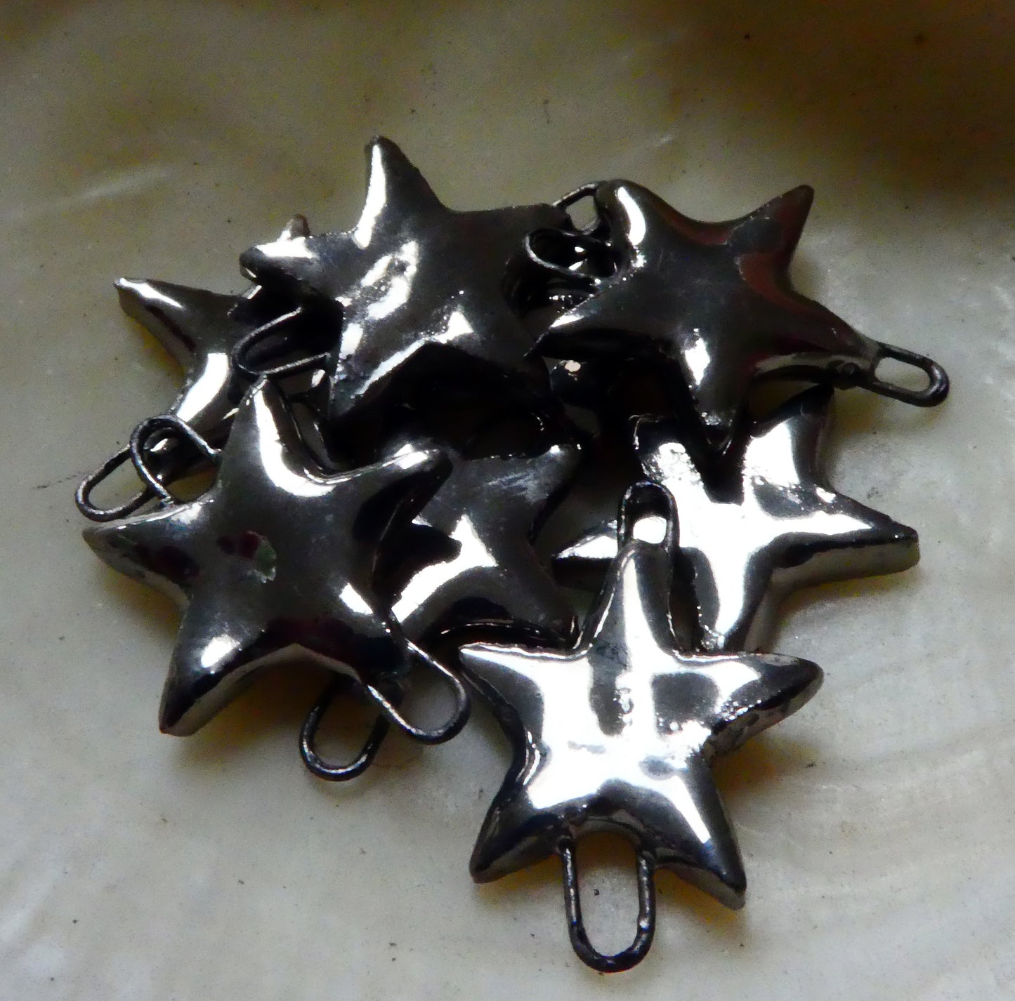 Ceramic Stars Earring Connectors -Platinum Lustre