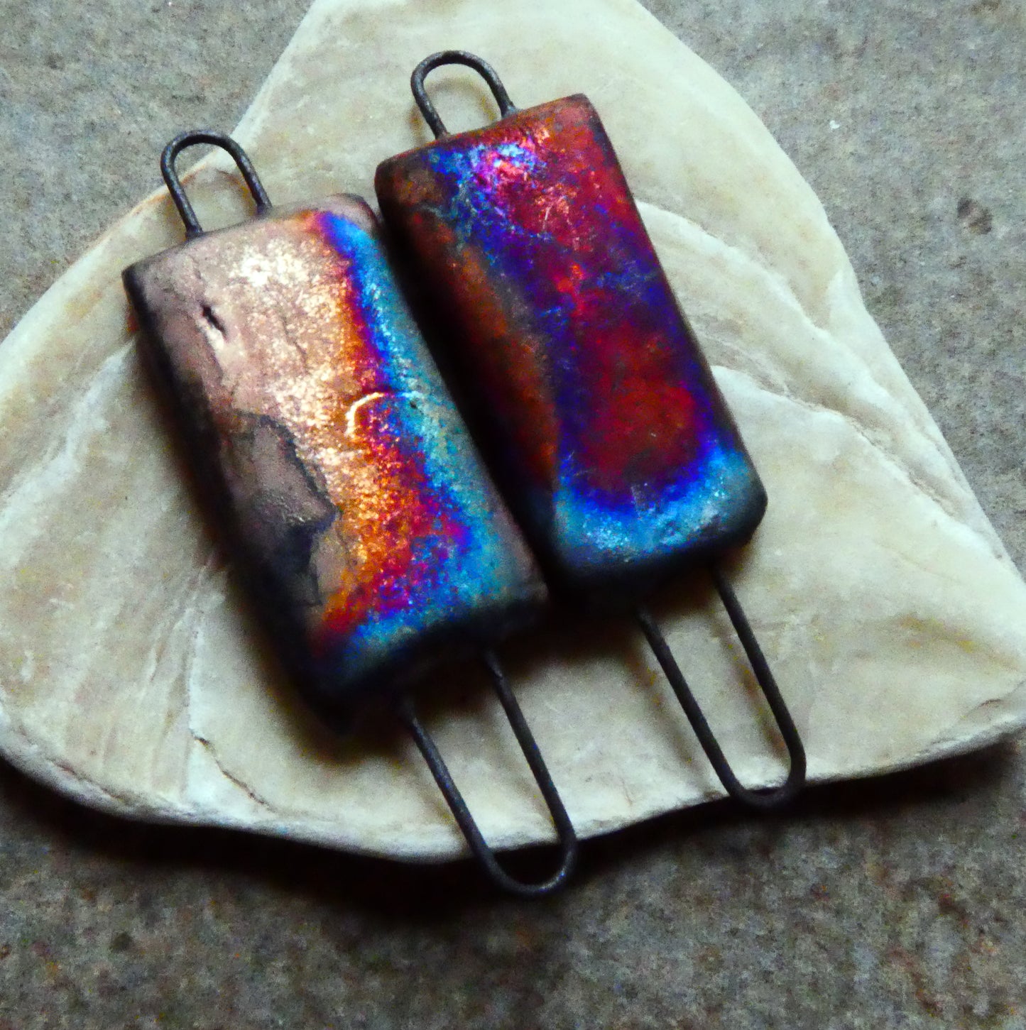 Ceramic Slim Tablet Scorched Earring Connectors