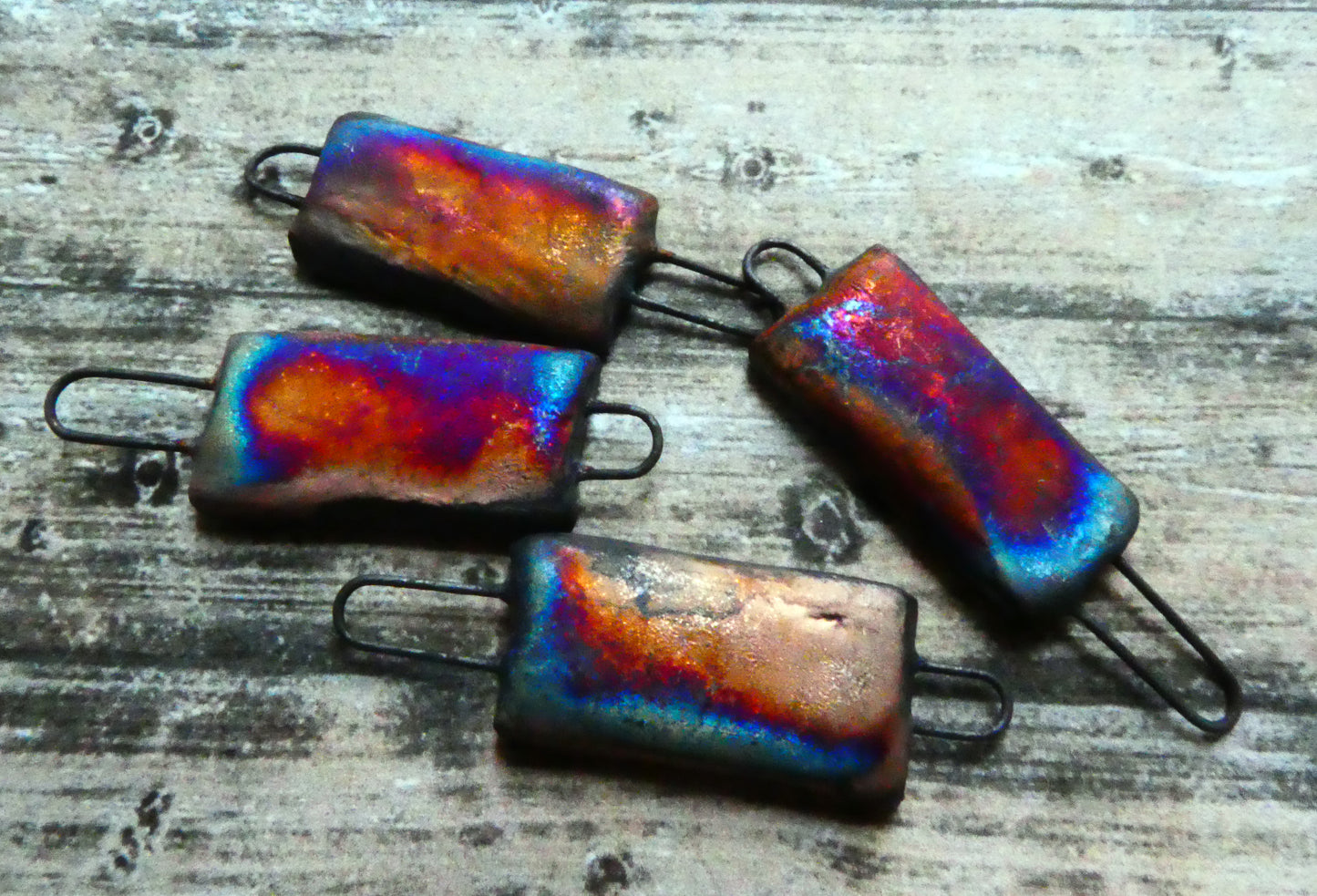 Ceramic Slim Tablet Scorched Earring Connectors