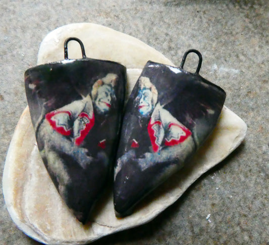 Ceramic Flying Monkey Decal Shield Earring Charms