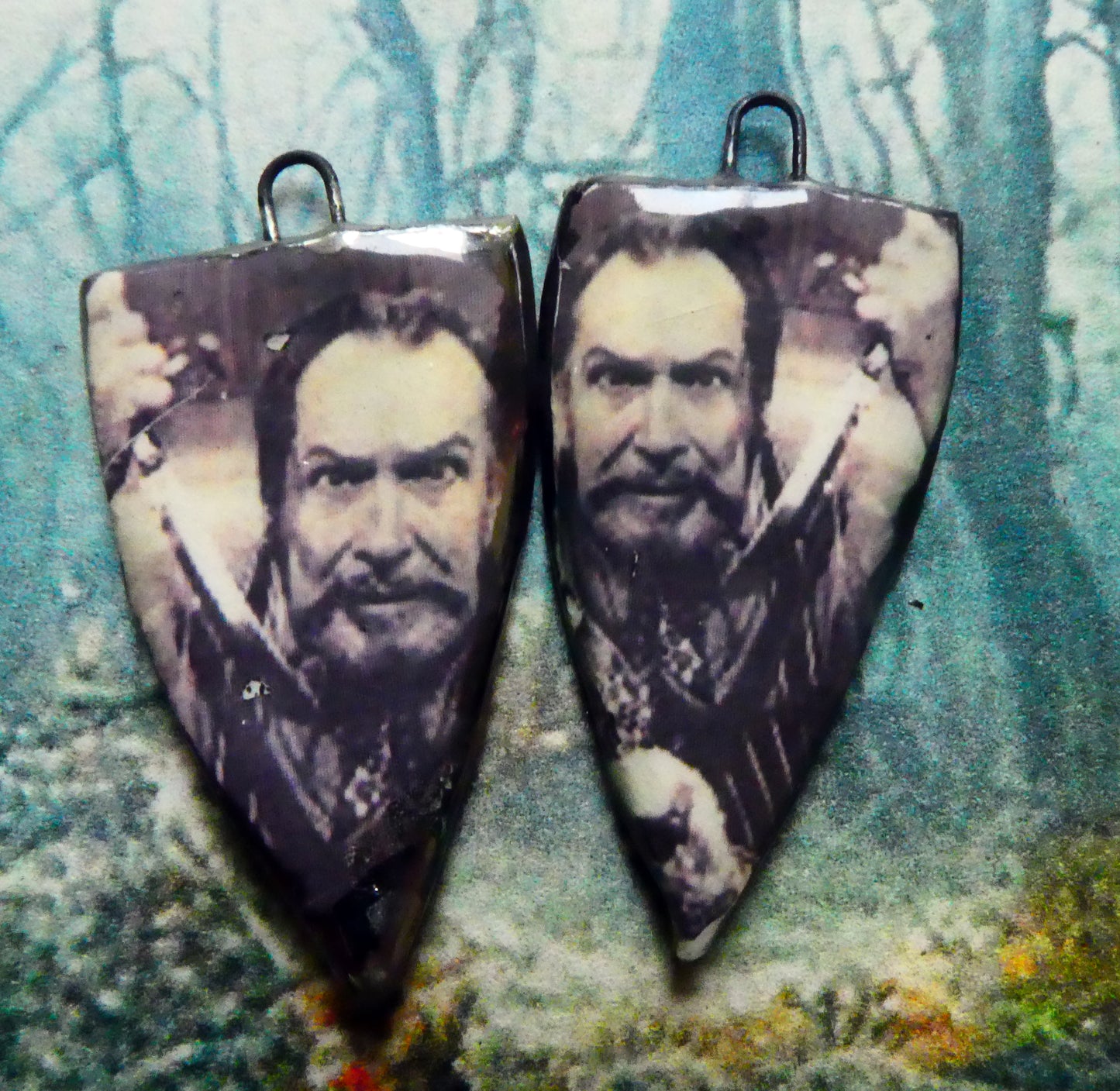 Ceramic Spooky Decal Spear Earring Charms -Vincent Price #4