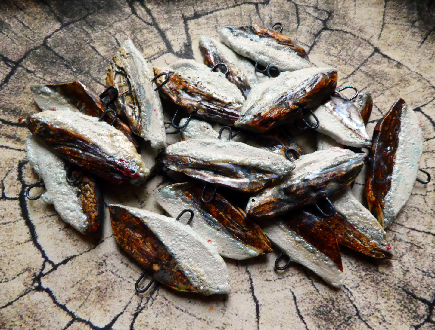 Ceramic Snowy Driftwood Shard Earring Connectors